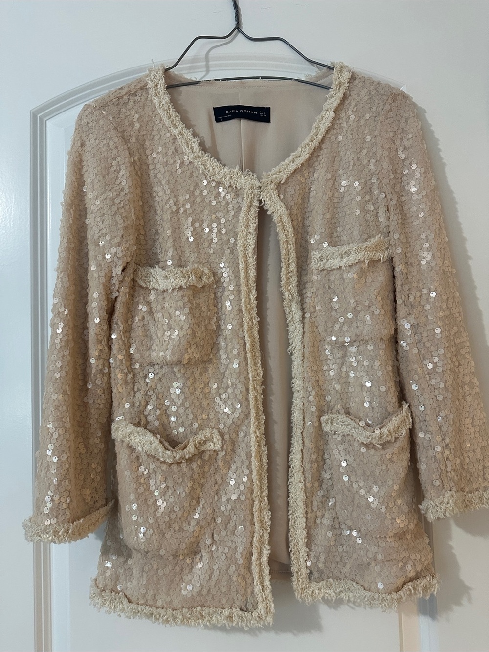 Zara Cream Sequin Cardigan Sz S